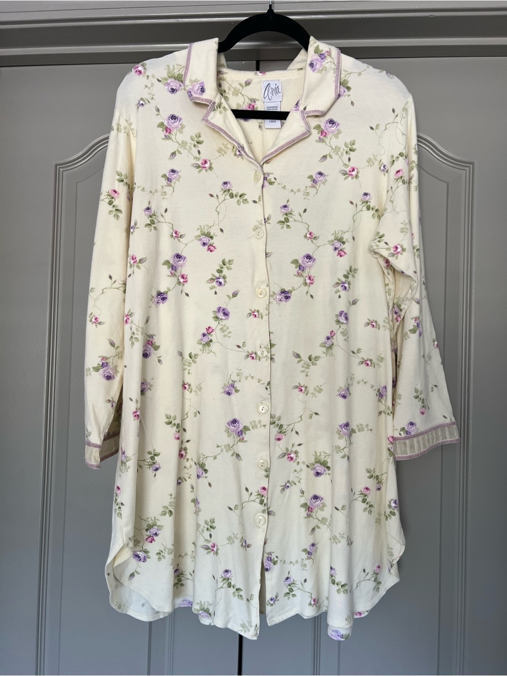 Aria Floral Cotton Button Front Nightshirt Large - Picture 2 of 5